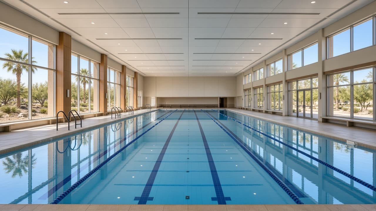 Olympic-sized indoor heated pool at Sun Shadows